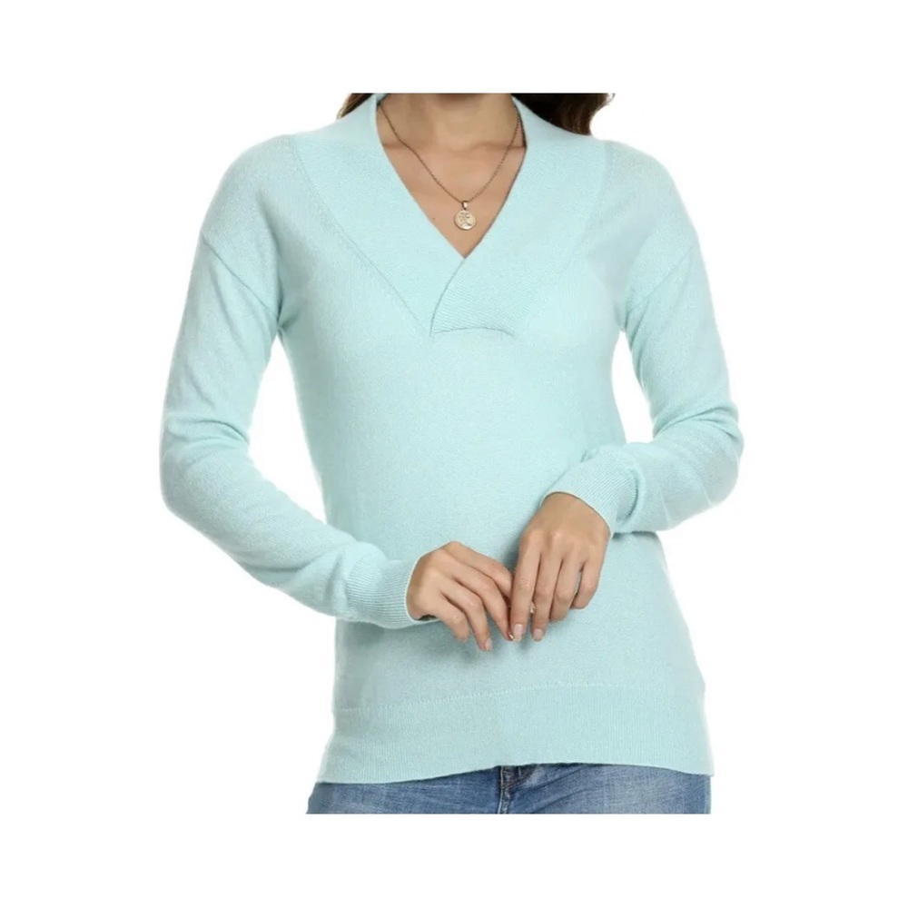 NWT Oshlen Baby Blue Cashmere Wool Blend Sweater Woman’s Size M NEW